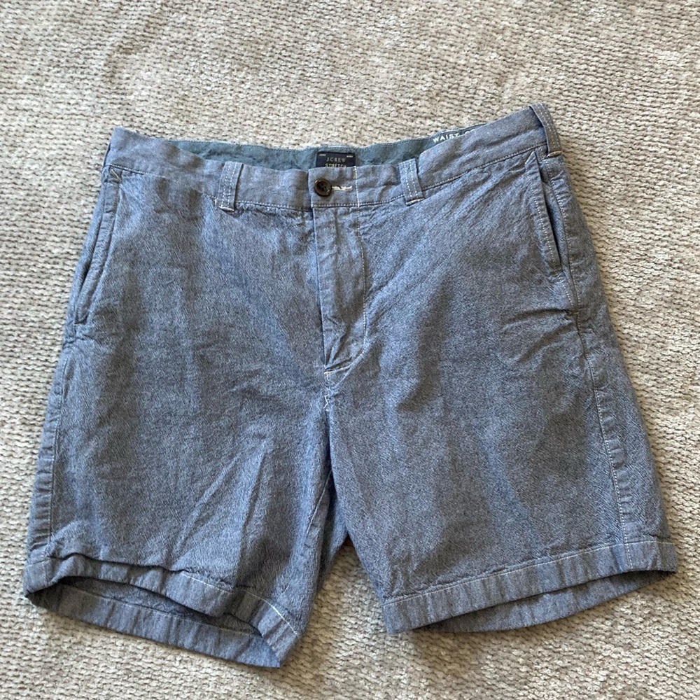 J.Crew Men’s Chambray Shorts 33 Blue 7 Inch Inseam Stretch Chino